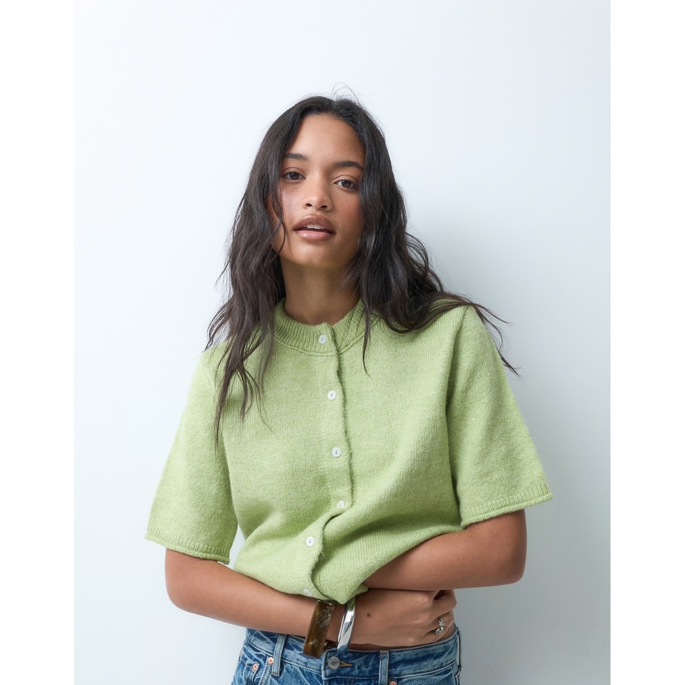 ASOS DESIGN Pistachio Green Relaxed Short Sleeve Cardigan Knit Top NWT XS